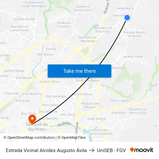 Estrada Vicinal Alcides Augusto Ávila to UniSEB - FGV map