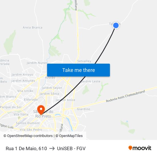 Rua 1 De Maio, 610 to UniSEB - FGV map
