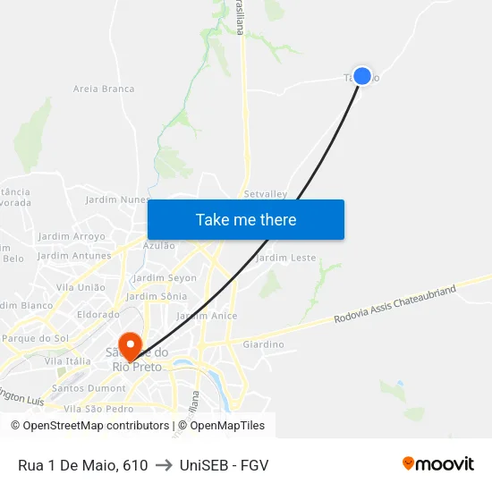 Rua 1 De Maio, 610 to UniSEB - FGV map