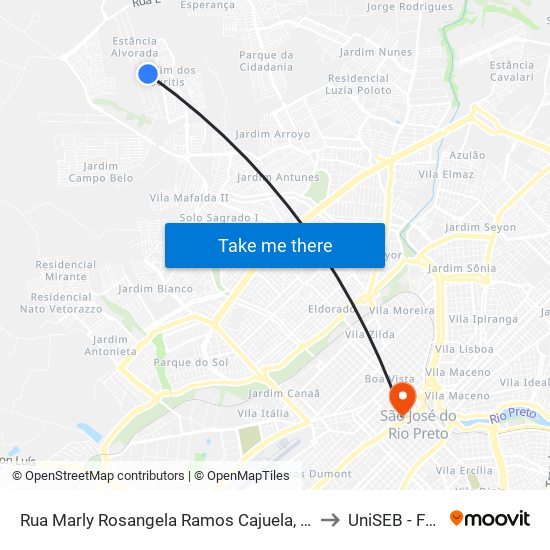 Rua Marly Rosangela Ramos Cajuela, 156 to UniSEB - FGV map