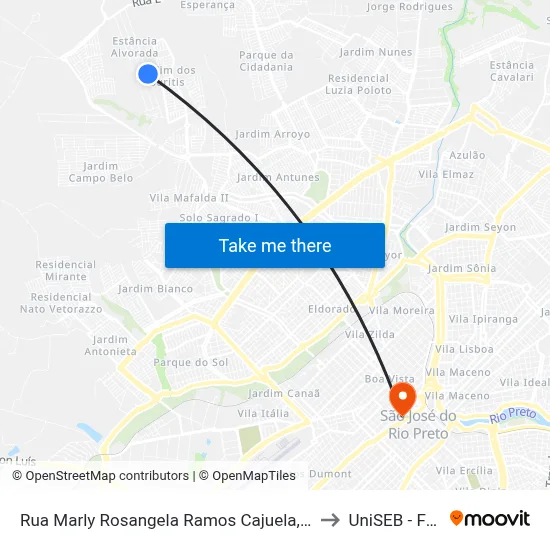 Rua Marly Rosangela Ramos Cajuela, 156 to UniSEB - FGV map