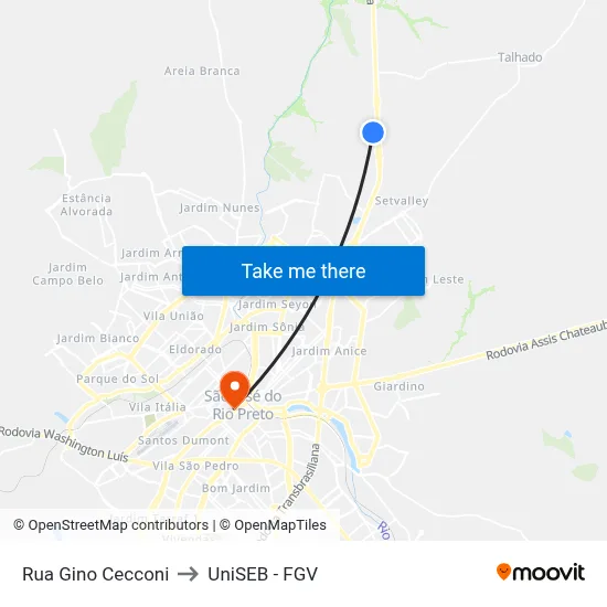 Rua Gino Cecconi to UniSEB - FGV map