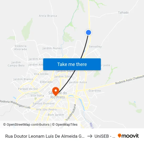 Rua Doutor Leonam Luís De Almeida Gouvêia, 190 to UniSEB - FGV map