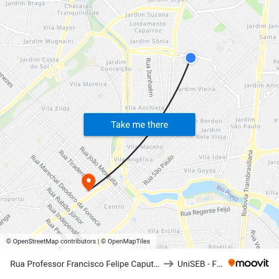 Rua Professor Francisco Felipe Caputo, 45 to UniSEB - FGV map