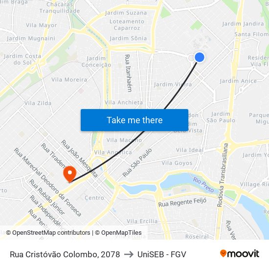 Rua Cristóvão Colombo, 2078 to UniSEB - FGV map