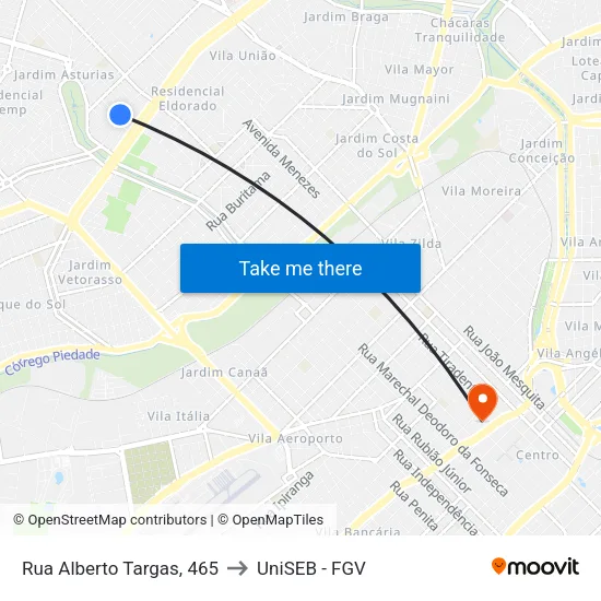 Rua Alberto Targas, 465 to UniSEB - FGV map