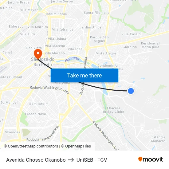 Avenida Chosso Okanobo to UniSEB - FGV map