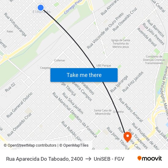Rua Aparecida Do Taboado, 2400 to UniSEB - FGV map