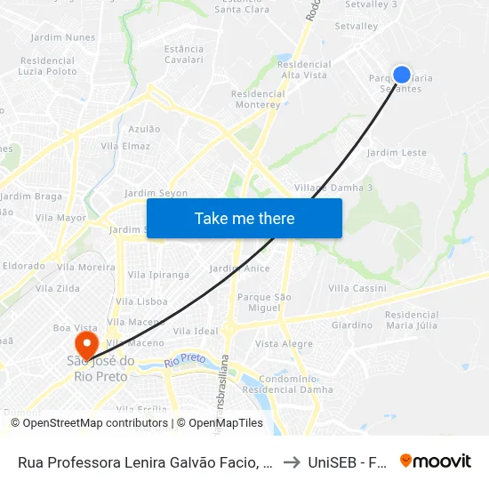 Rua Professora Lenira Galvão Facio, 385 to UniSEB - FGV map
