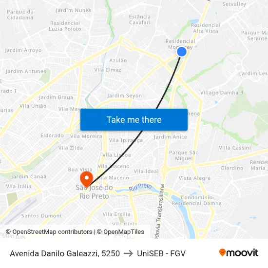 Avenida Danilo Galeazzi, 5250 to UniSEB - FGV map