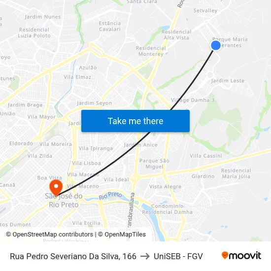 Rua Pedro Severiano Da Silva, 166 to UniSEB - FGV map