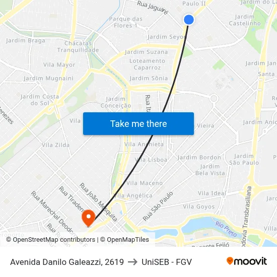 Avenida Danilo Galeazzi, 2619 to UniSEB - FGV map