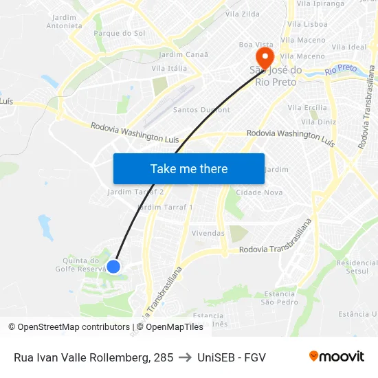 Rua Ivan Valle Rollemberg, 285 to UniSEB - FGV map