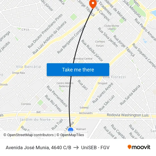 Avenida José Munia, 4640 C/B to UniSEB - FGV map