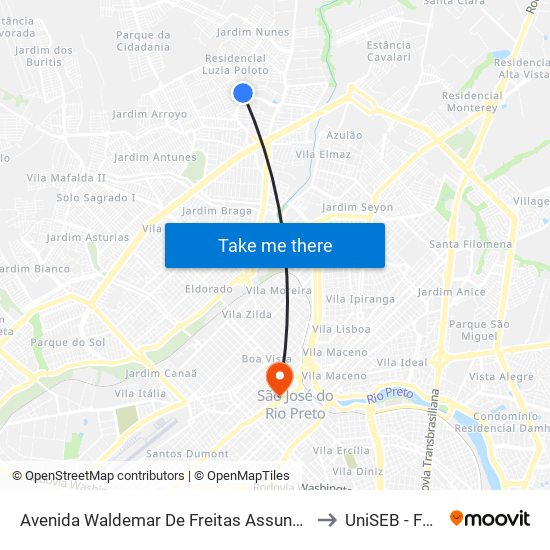 Avenida Waldemar De Freitas Assunção to UniSEB - FGV map