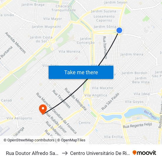 Rua Doutor Alfredo Saad, 160 to Centro Universitário De Rio Preto map