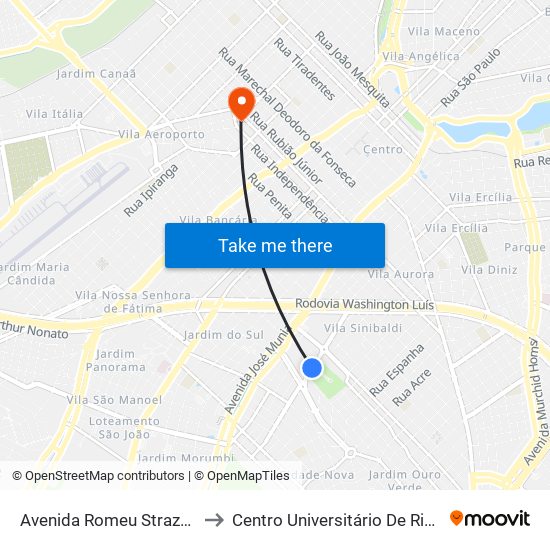 Avenida Romeu Strazzi, 340 to Centro Universitário De Rio Preto map