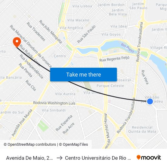 Avenida De Maio, 2213 to Centro Universitário De Rio Preto map