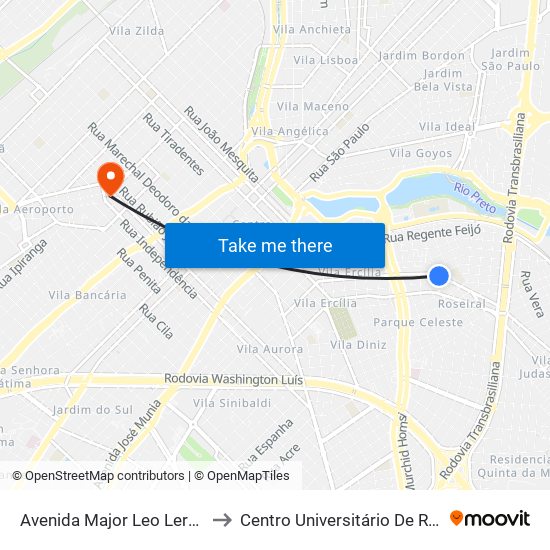 Avenida Major Leo Lerro, 2-46 to Centro Universitário De Rio Preto map
