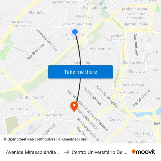 Avenida Mirassolândia 241-393 to Centro Universitário De Rio Preto map