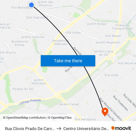Rua Clovis Prado De Carvalho, 3920 to Centro Universitário De Rio Preto map