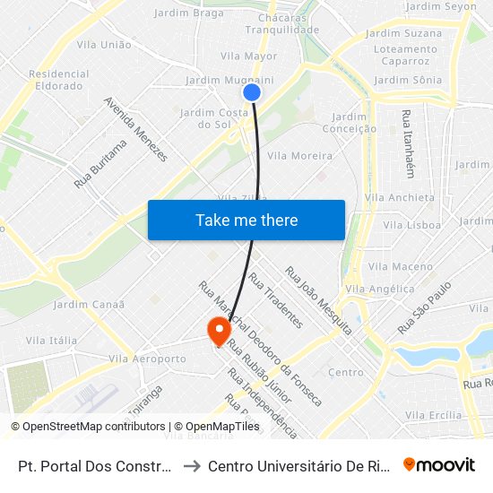 Pt. Portal Dos Construtores to Centro Universitário De Rio Preto map