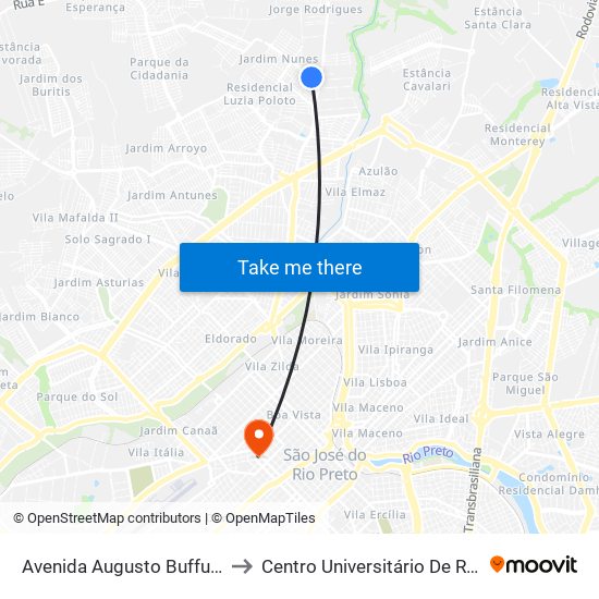 Avenida Augusto Buffulin, 158 to Centro Universitário De Rio Preto map