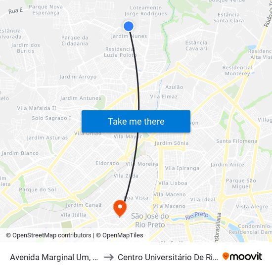 Avenida Marginal Um, 95-149 to Centro Universitário De Rio Preto map