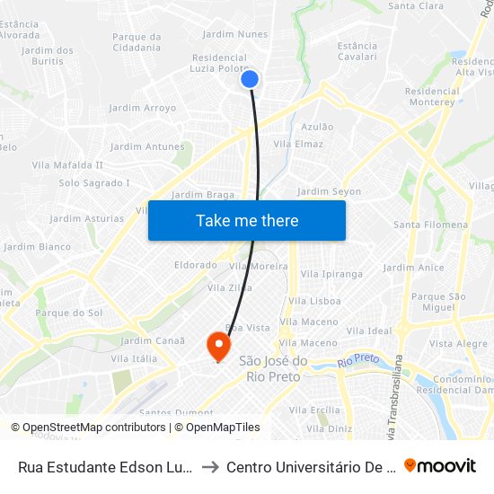 Rua Estudante Edson Luiz, 79-291 to Centro Universitário De Rio Preto map