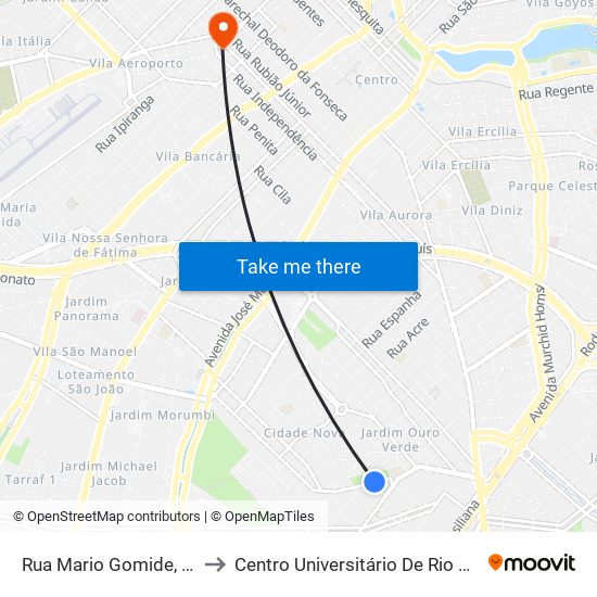 Rua Mario Gomide, 201 to Centro Universitário De Rio Preto map