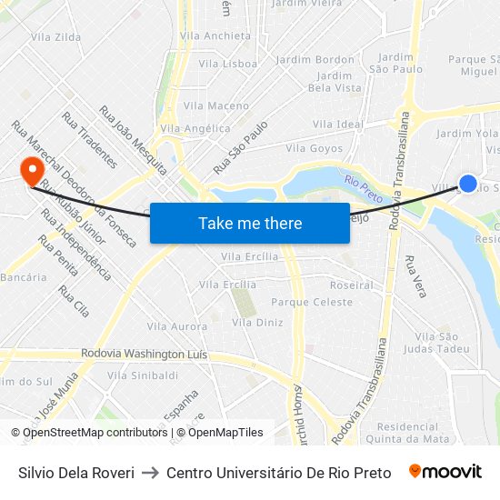 Silvio Dela Roveri to Centro Universitário De Rio Preto map