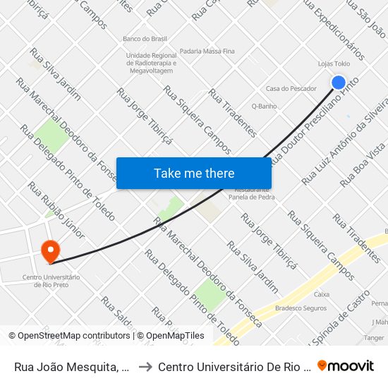 Rua João Mesquita, 2270 to Centro Universitário De Rio Preto map