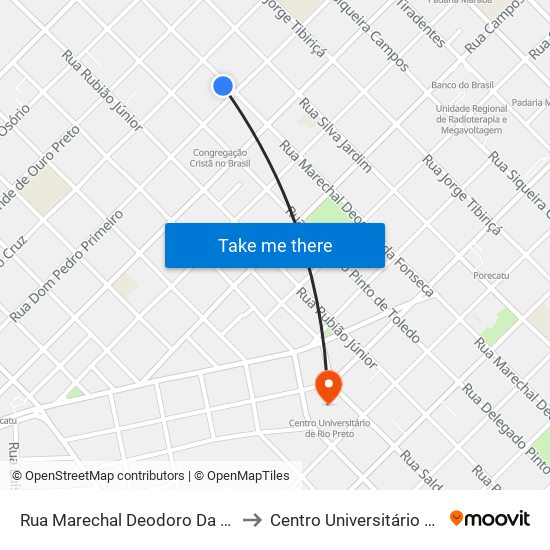 Rua Marechal Deodoro Da Fonseca, 1376 to Centro Universitário De Rio Preto map