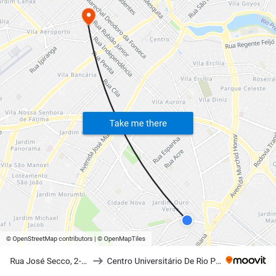 Rua José Secco, 2-308 to Centro Universitário De Rio Preto map
