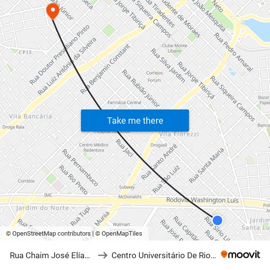 Rua Chaim José Elías, 157 to Centro Universitário De Rio Preto map