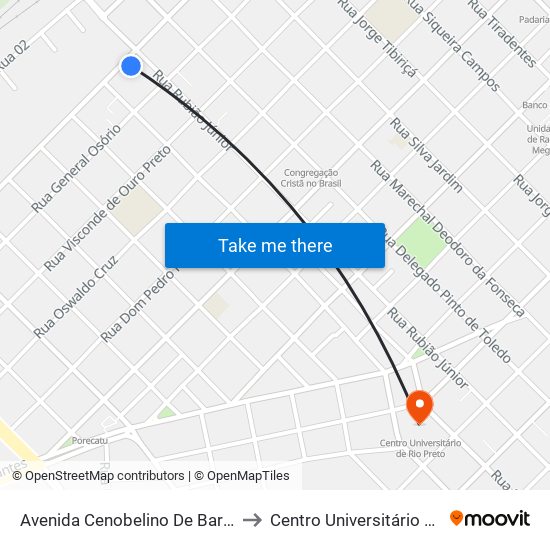 Avenida Cenobelino De Barro Serra, 1413 to Centro Universitário De Rio Preto map