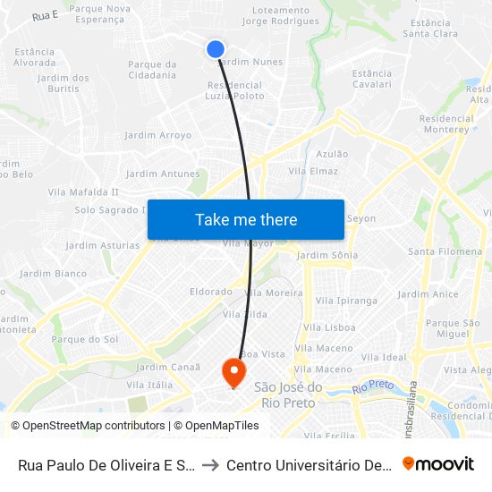 Rua Paulo De Oliveira E Souza, 376 to Centro Universitário De Rio Preto map