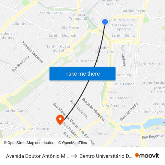 Avenida Doutor Antônio M. Dos Santos to Centro Universitário De Rio Preto map