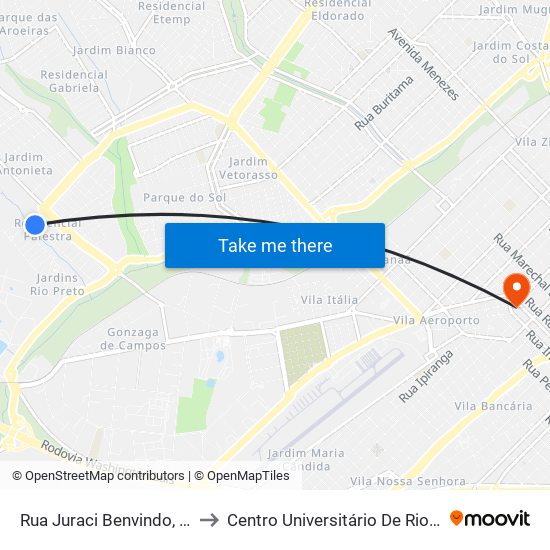 Rua Juraci Benvindo, 2661 to Centro Universitário De Rio Preto map