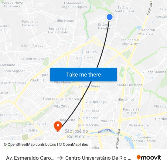 Av. Esmeraldo Carolino to Centro Universitário De Rio Preto map