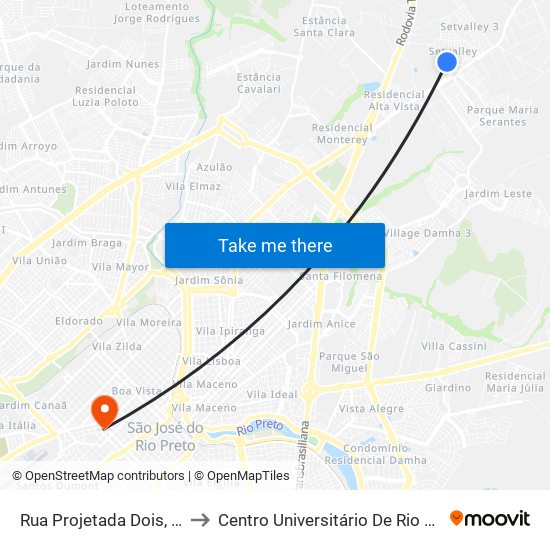 Rua Projetada Dois, 230 to Centro Universitário De Rio Preto map