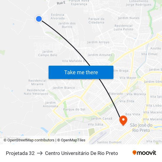 Projetada 32 to Centro Universitário De Rio Preto map