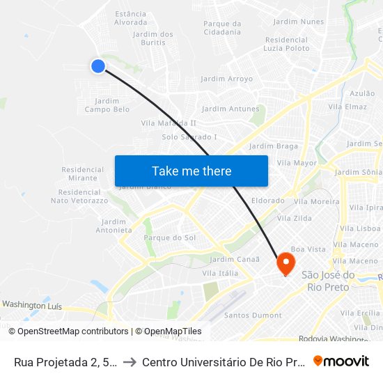 Rua Projetada 2, 55a to Centro Universitário De Rio Preto map