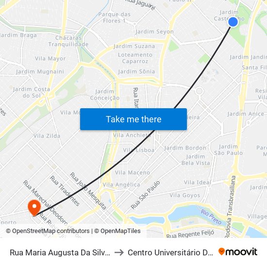 Rua Maria Augusta Da Silva Amadeu, 2 to Centro Universitário De Rio Preto map