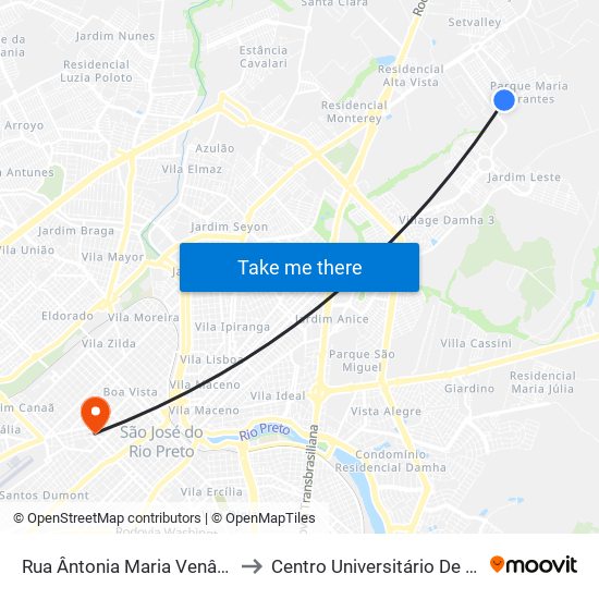 Rua Ântonia Maria Venâncio, 118 to Centro Universitário De Rio Preto map