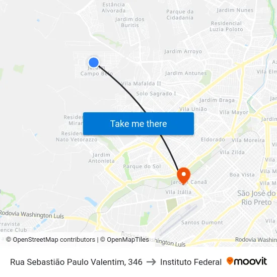 Rua Sebastião Paulo Valentim, 346 to Instituto Federal map