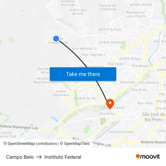 Campo Belo to Instituto Federal map