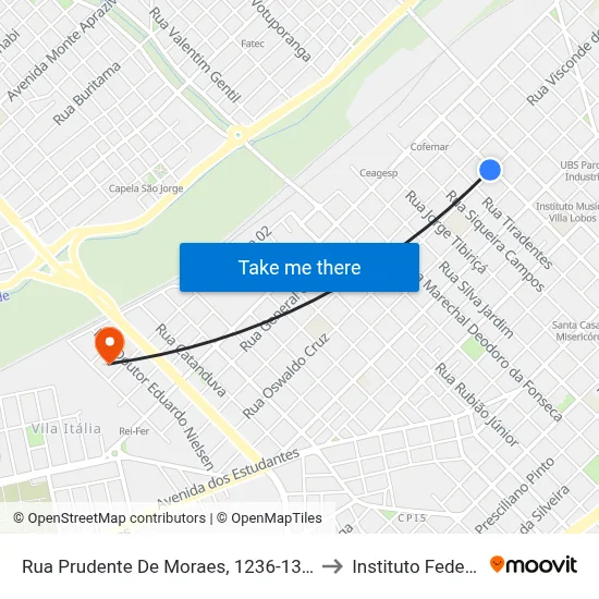 Rua Prudente De Moraes, 1236-1340 to Instituto Federal map