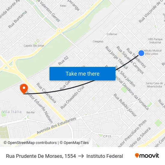 Rua Prudente De Moraes, 1554 to Instituto Federal map