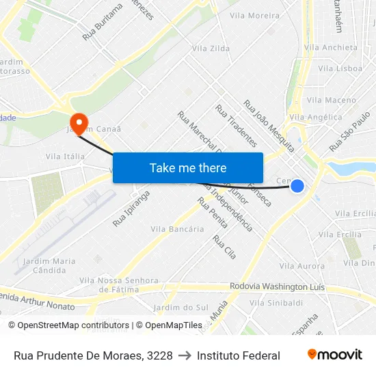 Rua Prudente De Moraes, 3228 to Instituto Federal map